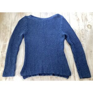 Lauren Jeans Co Ralph Lauren Blue Knit Pullover Sweater Size L Boat Neck Cotton
